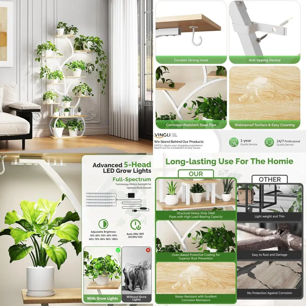 

Indoor 10-Tier LED Lighted Plant Stand, 61 Inch Tall with 5 Light Strips for Plant Growth