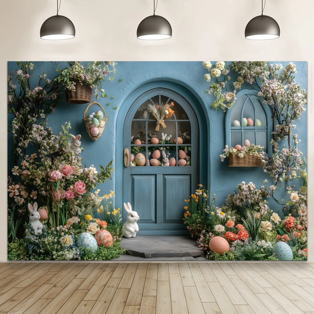 Happy Easter Flower Shop Background Meadow Flowers Colorful Eggs Baby Shower Party Backdrop Portrait Photocall Studio Booth Prop