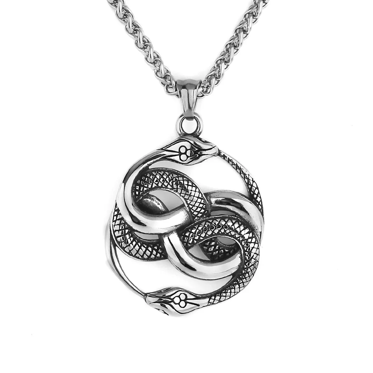 Fashion Double Snake Stick Vintage Style Hip Hop Stainless Steel Pendant Men's Necklace Chains