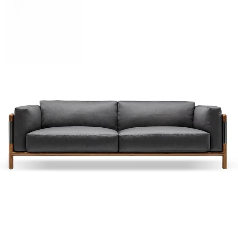 Nordic Custom Modern Restaurant Sofa Set 3-4 Seater Genuine Leather Couch Extendable Feature for Villa Living Room Furniture
