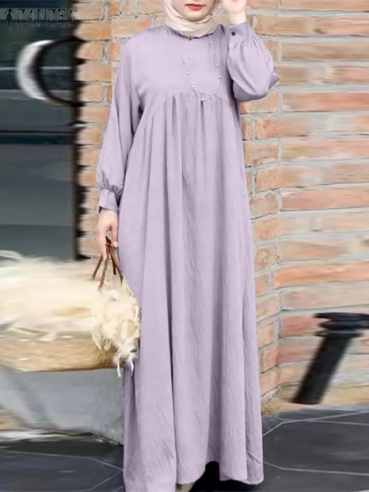 

ZANZEA Muslim Maxi Long Dress Elegant Women Full Sleeve O Neck Sundress Turkey Abaya Fashion Holiday Robe Isamic Hijab Vestido