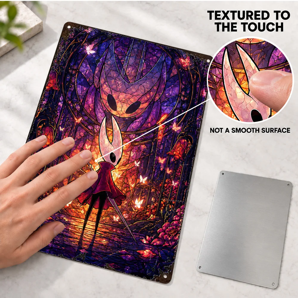 Hornet Hollow Knight Silksong Aluminum Poster Customized Metal Sign Gothic Stained Glass Illustration Wall Art For Living Room