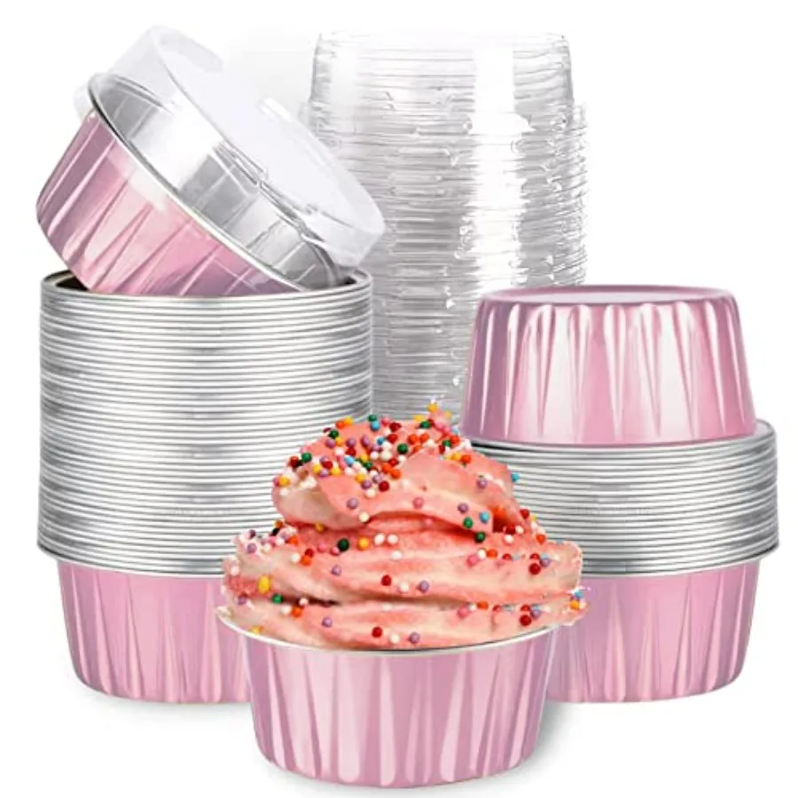 

Mini Aluminum Foil Cupcake Baking Cups with Lids 40pcs, 5oz Round Cupcake Foil Liners Tart Pie Tin Pan Holder - Disposable Mini