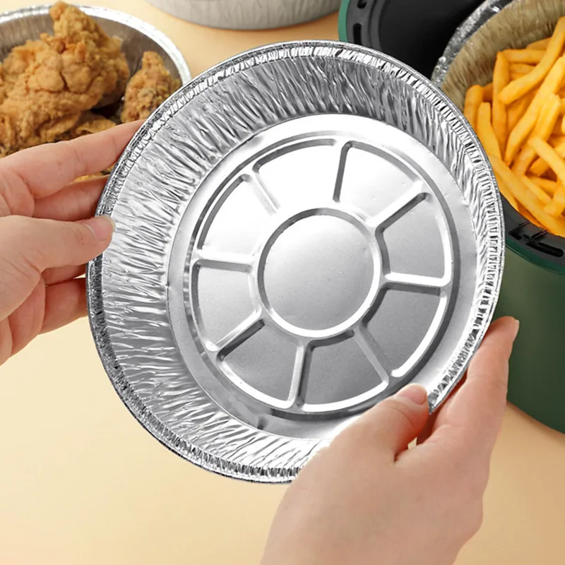 50pc Oil-Proof Aluminum Foil Tin Box Round Disposable BBQ Tray Non-Stick Liner Steaming Basket Mat for Cake Pastry Food Bakeware