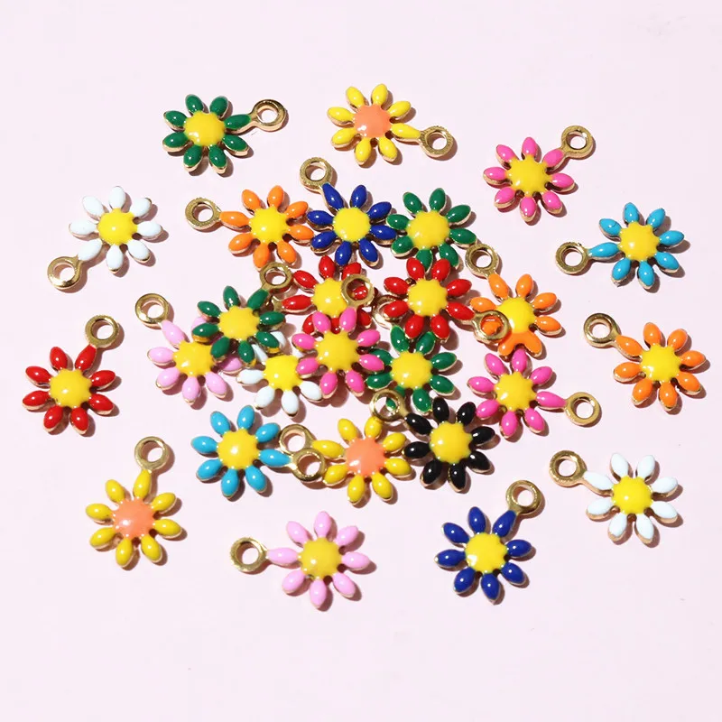 Small Flower 20pcs 10x7mm Charms Pendant Enamel Stainless Steel DIY Jewelry Making Accessories Findings for Necklace Earrings