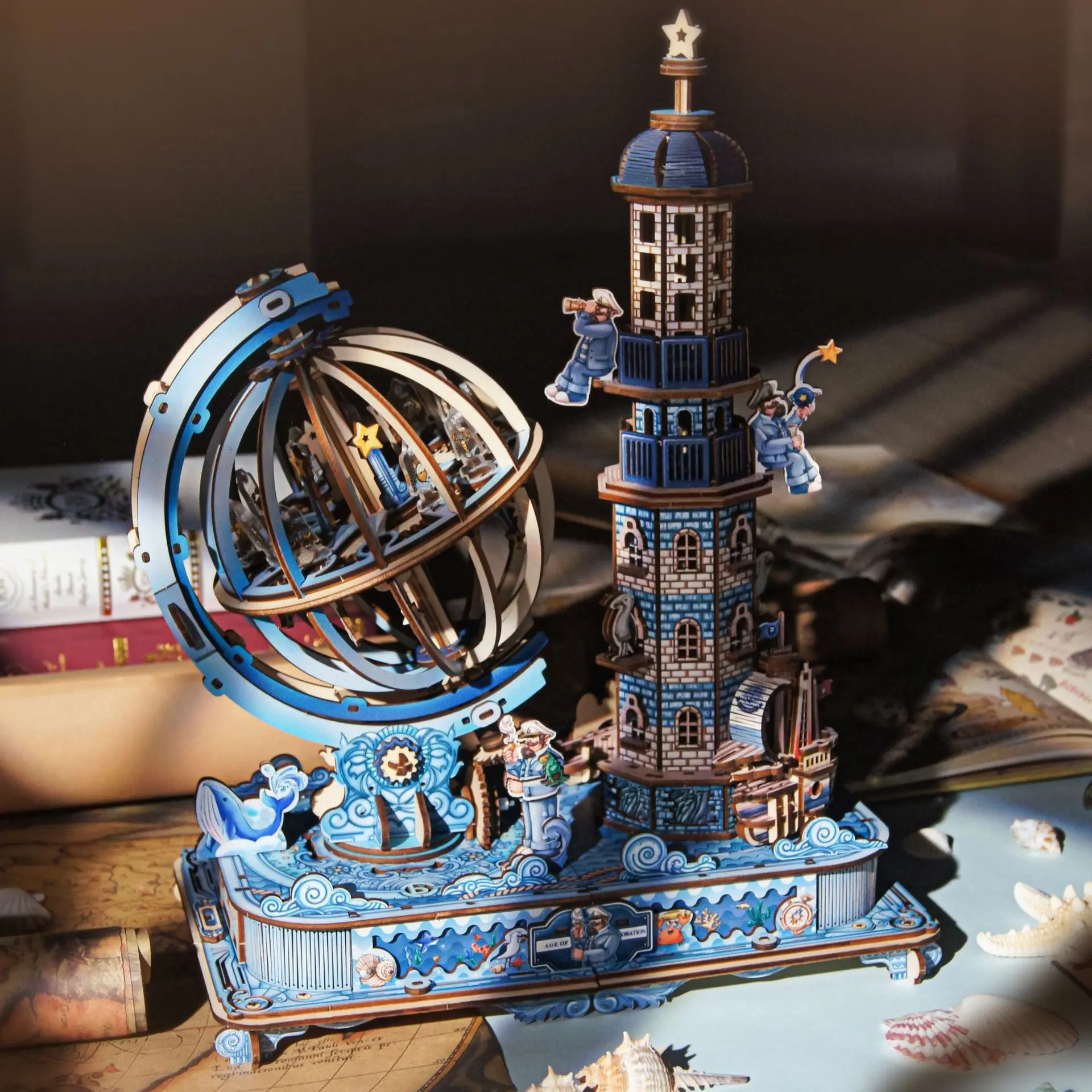 

DIY 3D Wooden Puzzle Lighthouse Globe Music Box Assembly Jigsaw Puzzles Miniature Model Kits for Friends Birthday Gifts