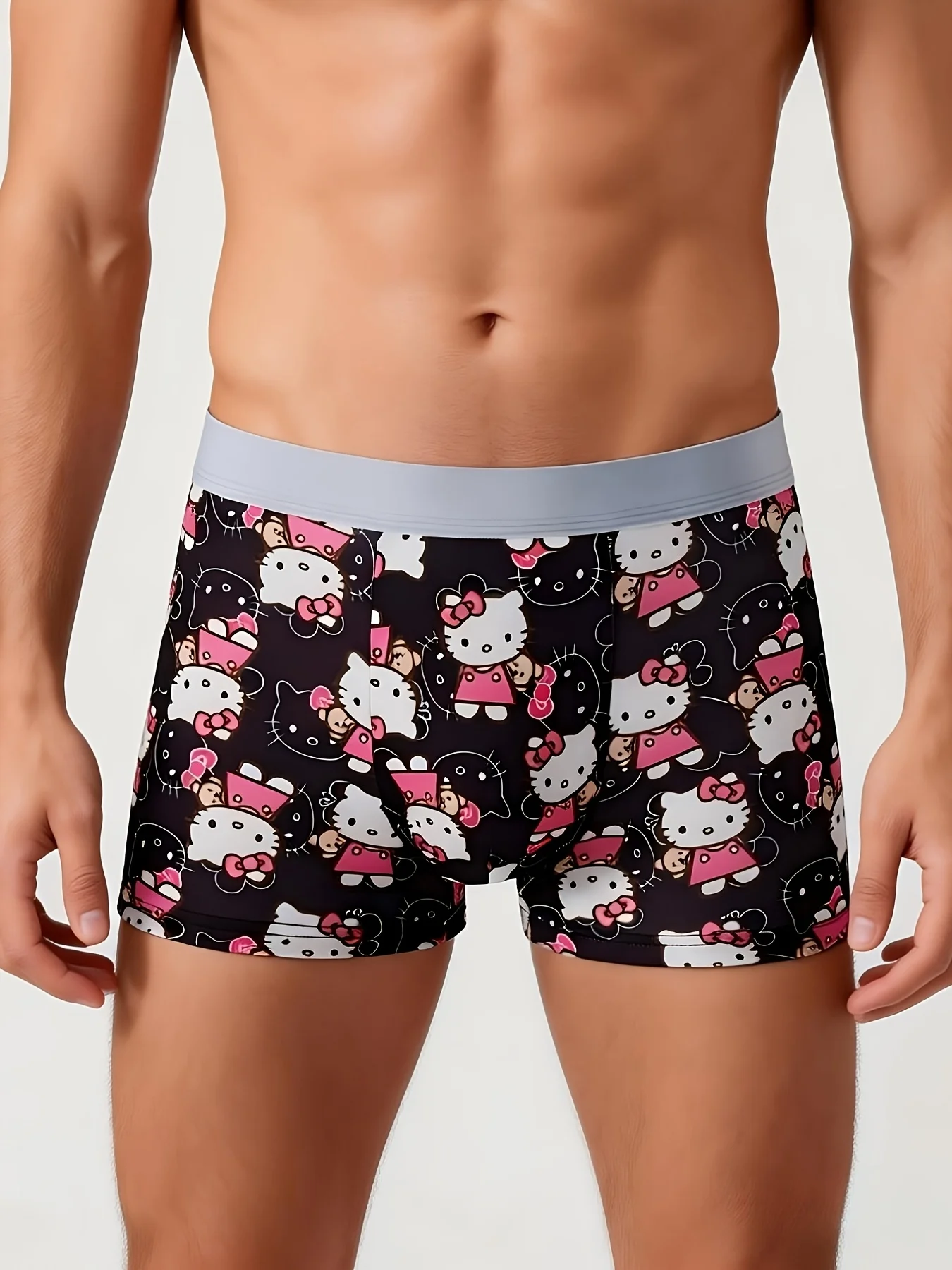 

1pc Men's Boxer Briefs, Official Sanrio IP! Simple Cartoon Pattern Design, Comfortable and Snug Fit for Casual Wear