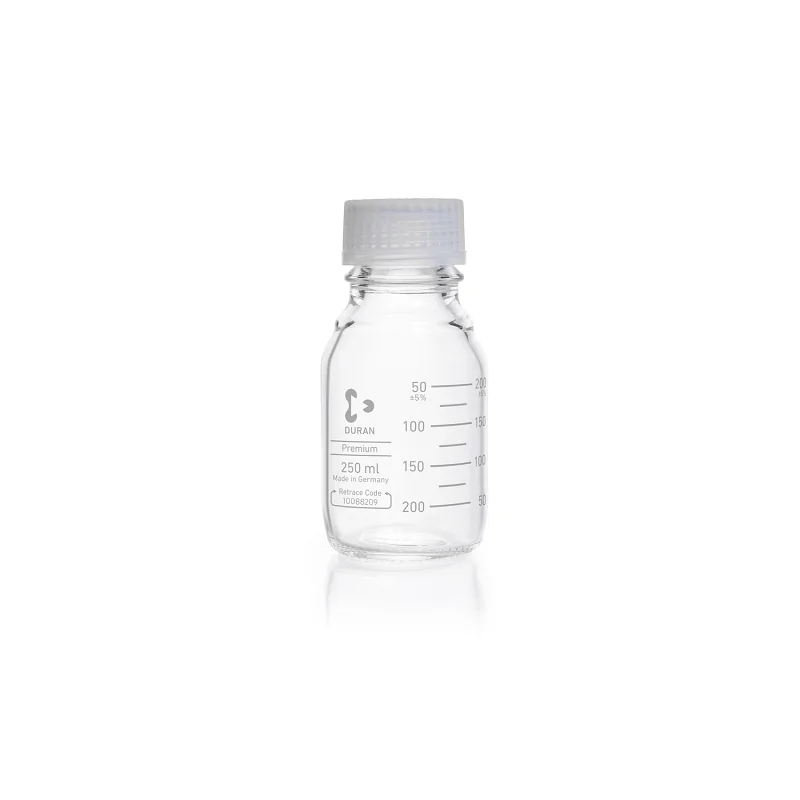 DURAN® Premium GL 45 Laboratory Bottle, clear, with premium screw cap and pouring ring (PFA), with DIN 168-1 thread, graduated