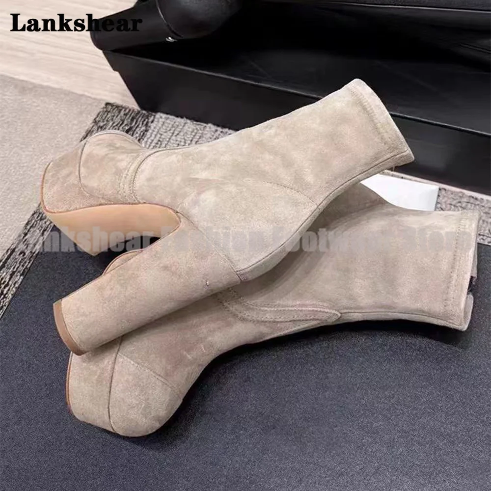 Platform Chunky Heel Ankle Boots Side Zipper Designer Style Booties Round Toe Women's High Increase Shoes Botas Mujer