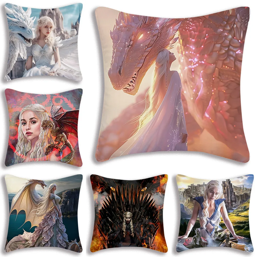 D-Daenerys T-TargaryenS Pillow Covers Cartoon Sofa Decorative Home Double-sided Printing Short Plush Cute Cushion Cover