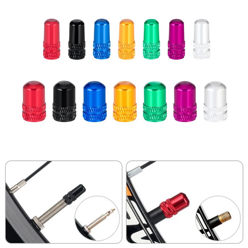 5Pcs Aluminum Bicycle Tire Valve Cap Schrader/Presta Valve Cap Bike Tire Caps With Vacuum Tire Law Mouth Nut Cycling Accessories