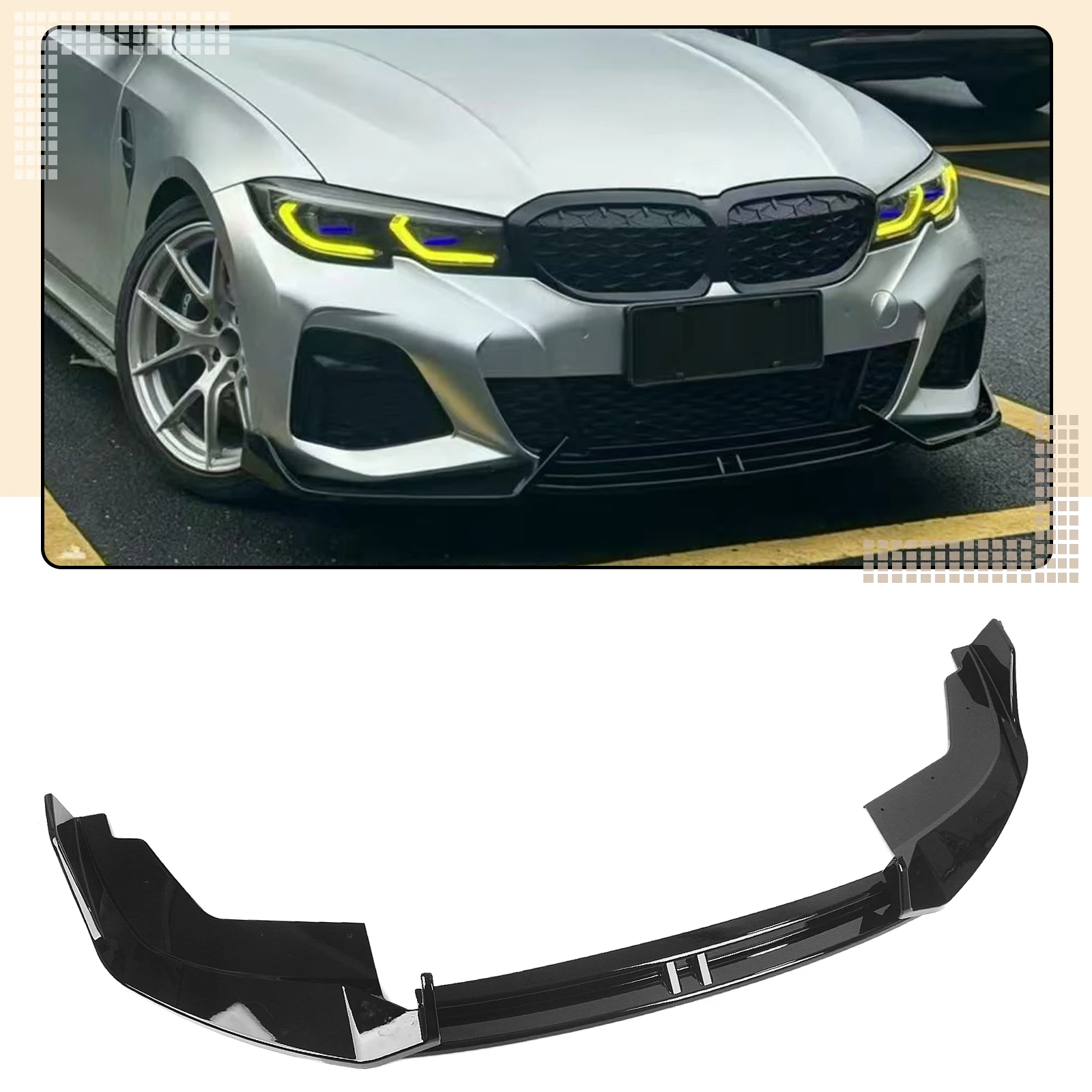 For 2023-2026 BMW M340i 330i M Sport G20 LCI Front Bumper Spoiler Lip Gloss Black Lower Splitter Blade Guard Protector Kit
