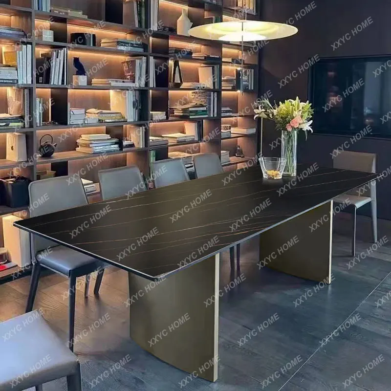 

Обеденный стол из каменной плиты в стиле лёгкой роскоши, современный, простой, для дома.