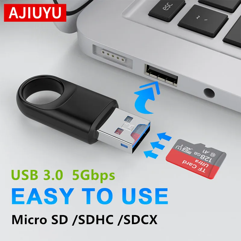 AJIUYU USB Micro SD TF Card Reader USB3.0 Mini czytnik kart pamięci do telefonów komórkowych 5Gbps Szybki adapter do laptopów Akcesoria