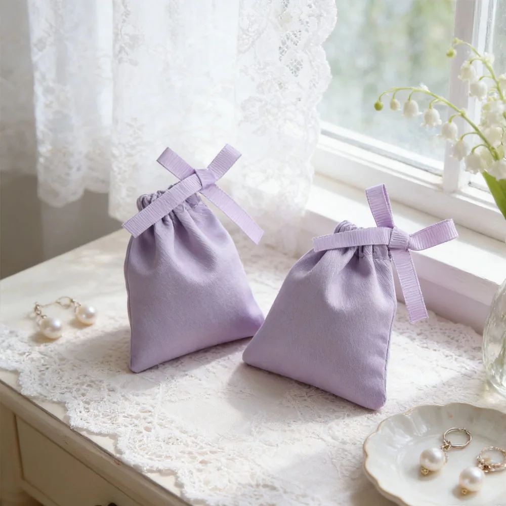 

20pcs/lot Purple Jewelry Packaging Wedding Favor Bag Cotton Canvas Bags Mini Drawstring Bag Necklace Earring Jewelry Gift Pouch