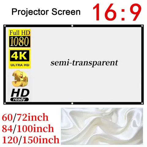 휴대용 프로젝터 스크린, 간단한 커튼 16:9 영화 게임, 빛 방지, 60, 72, 84, 100, 120, 150 인치 프로젝션 스크린, 가정 및 야외용