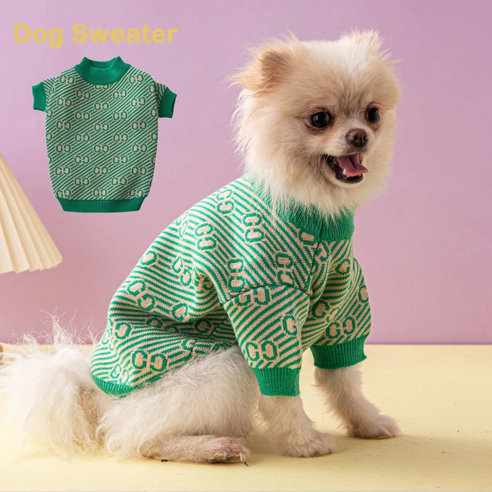 

Green Grid Sweater Pet Clothing Puppy Dog Cardigan Clothes Teddy VIP Cat Bichon Small Dog Autumn Winter Cat Sweater Pet Coat