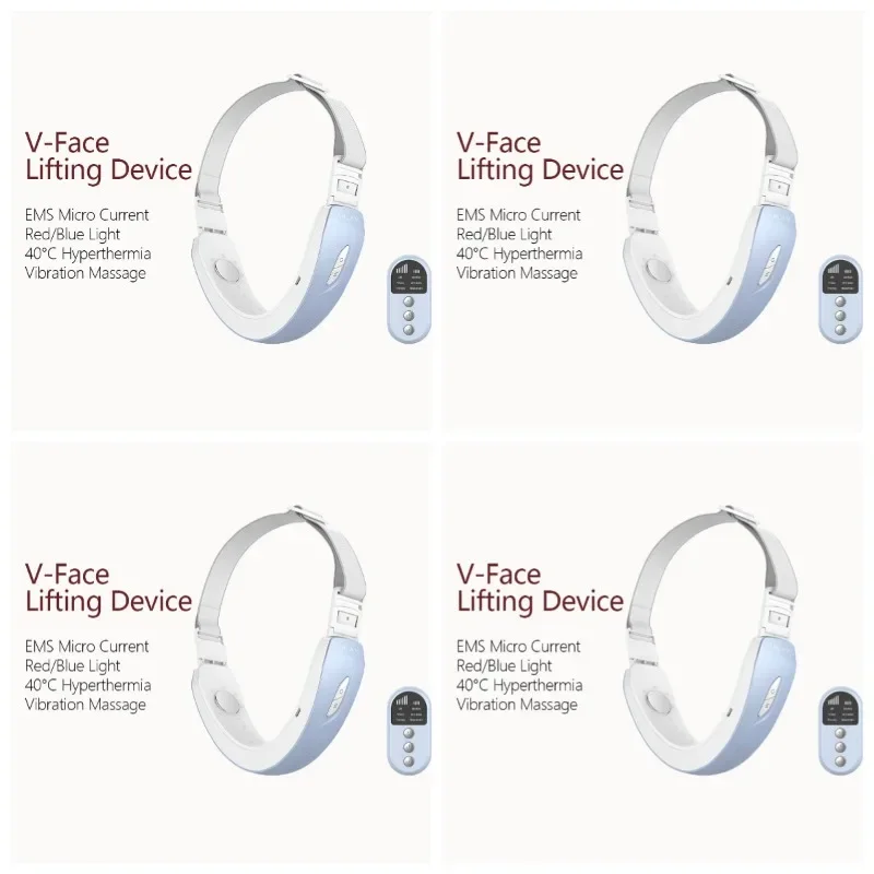 V-Face Lifting Device Fixed Face Contour EMS Massage Double Chin Remove Red Blue Light Heat V-shaped Face Lift Device