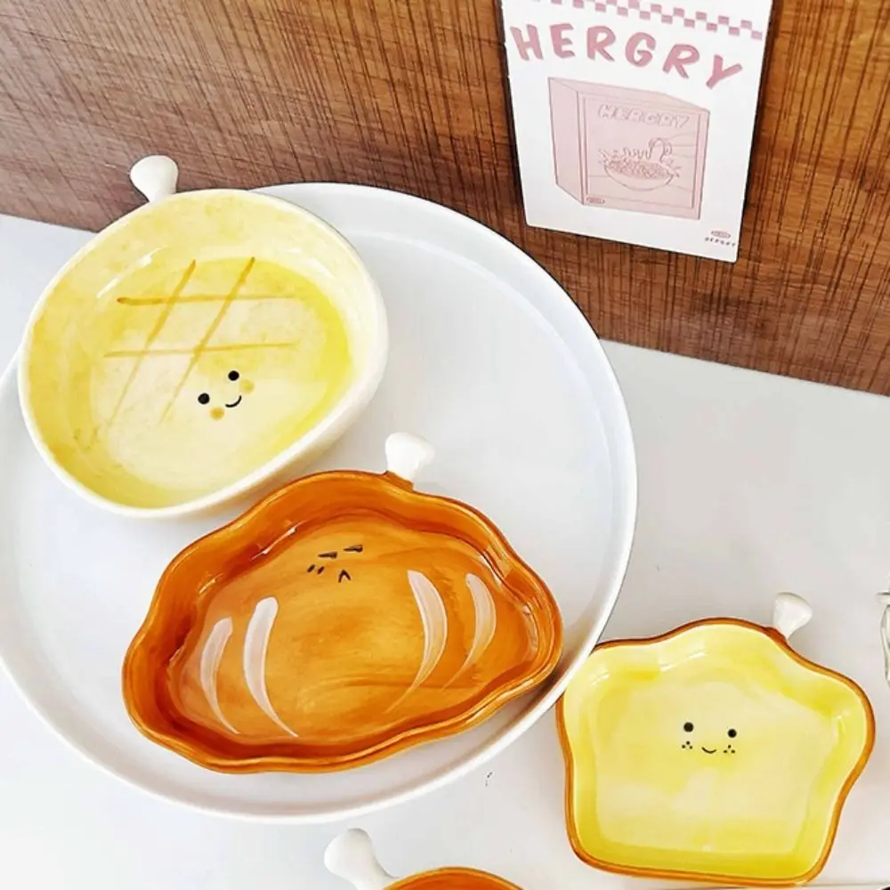 Household Super Cute Mini Ceramic Plate Cartoon Exquisite Soy Sauce Plate Creative Bread Shape Seasoning Plate Restaurant