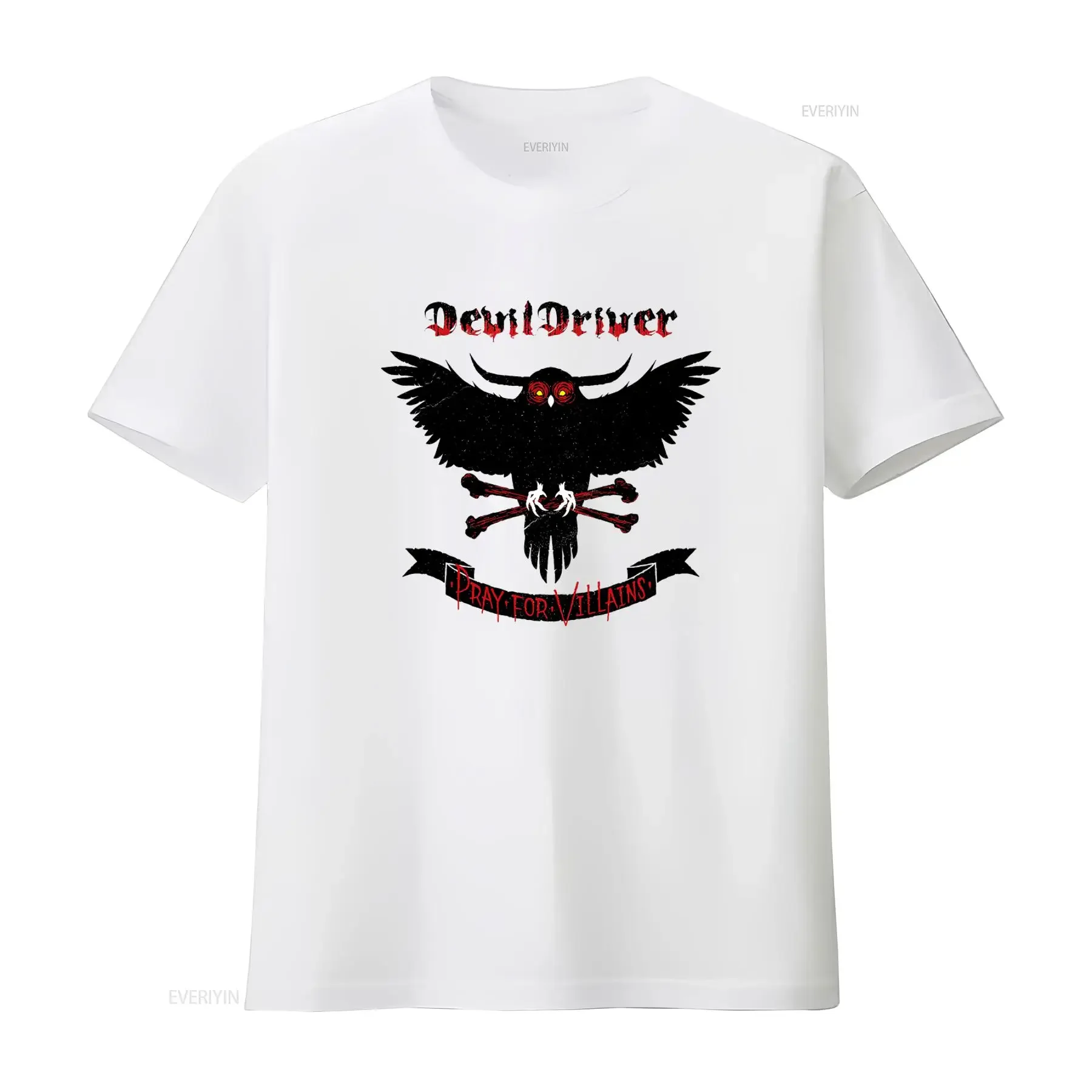 Camiseta de la banda de rock DevilDriver Pray For Villains Gothic Owl Bones, camiseta vintage lavada, unisex, transpirable, para uso diario