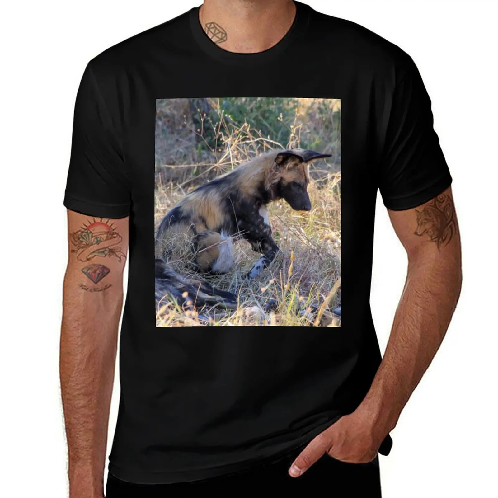 

Wild dog sitting with its pack T-Shirt Urban Style Casual Short Sleeve Top