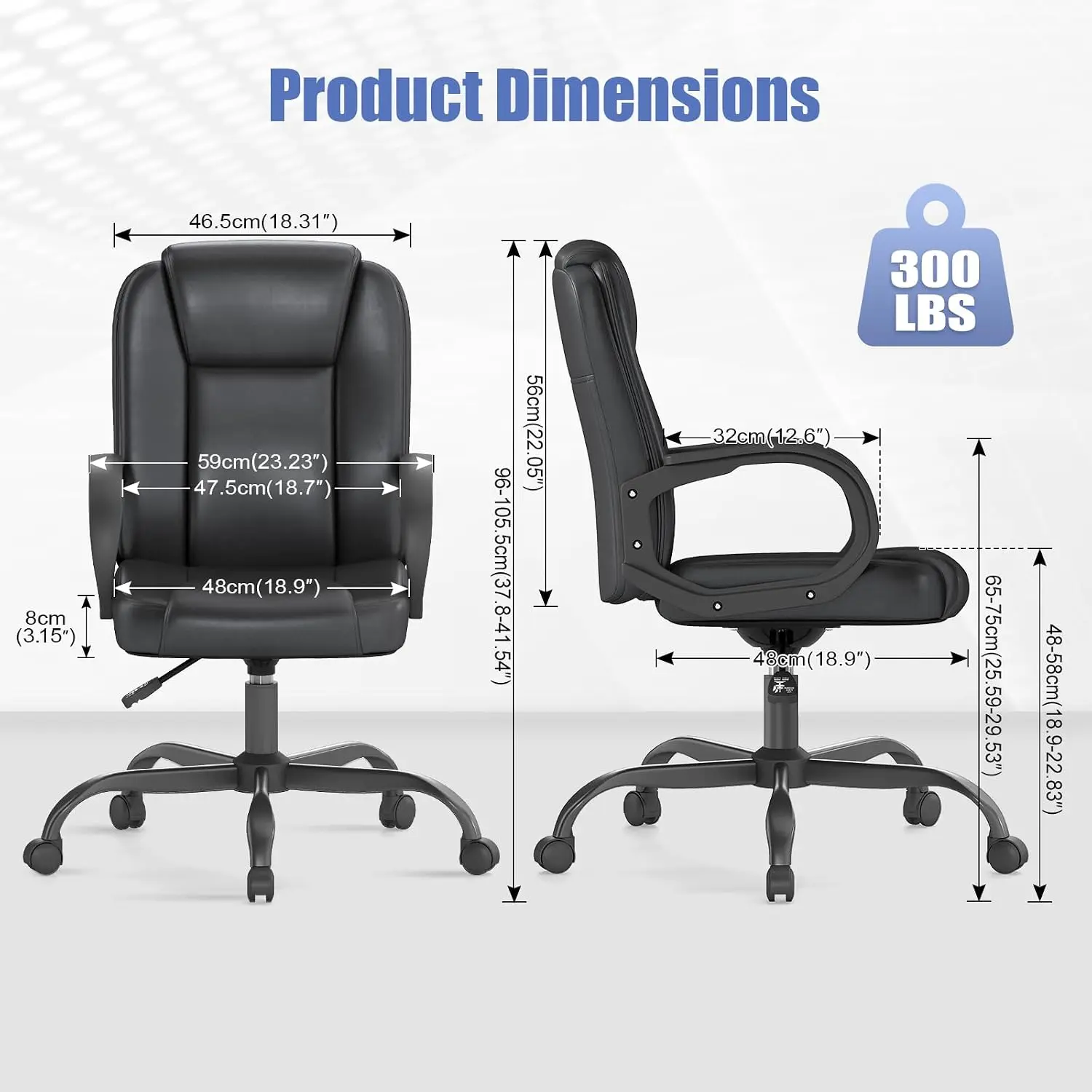 Mid-Back Leather Office Chair Swivel Adjustable Ergonomic Desk Chair with Armrests for Home Office, 8PC, Black, Customized