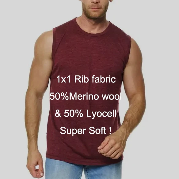 Men's Merino Wool Tencel Tank Top Sleeveless Shirt Soft next to Skin Comfortable Outdoor Base Layer view 3