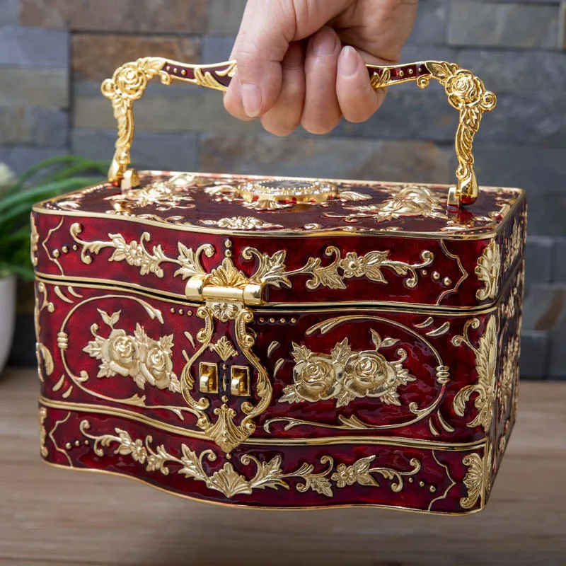 

European Style 3-Drawer Jewelry Box, Lockable Storage Case with Metal Handle, Large Capacity Luxury Organizer for Bridal Gift