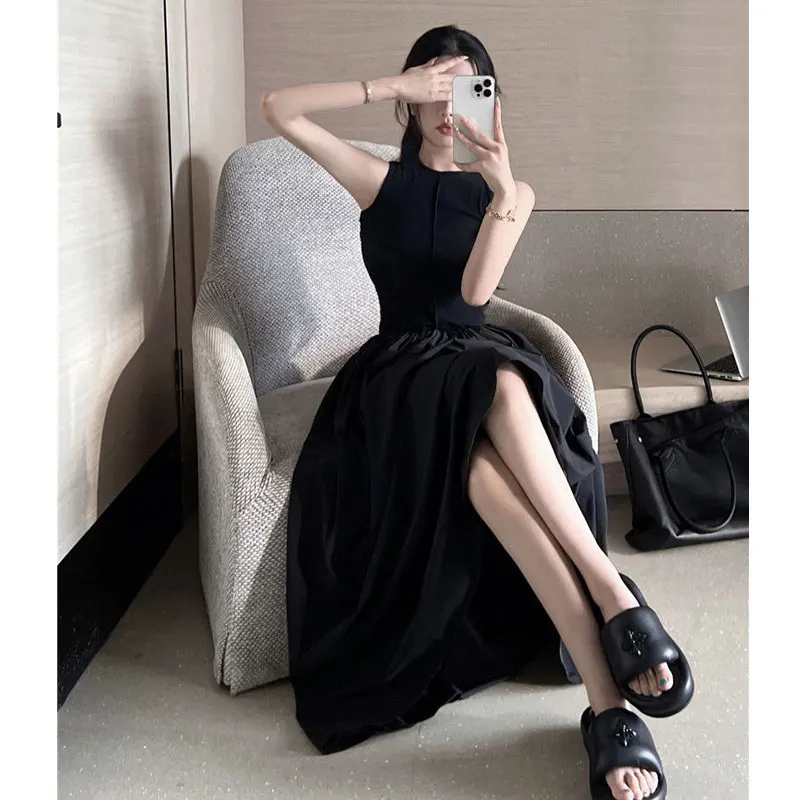 Elegant Sleeveless Dress Women Summer French Style Retro Simple Temper Streetwear Ankle-Length Princess Classic Aesthetics Chic