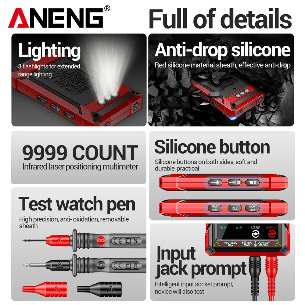 ANENG 622B Multimeter 9999 Count Smart Professional AC/DC Voltage Meter Current Tester True RMS Screen Temp Diode Ohm Tester