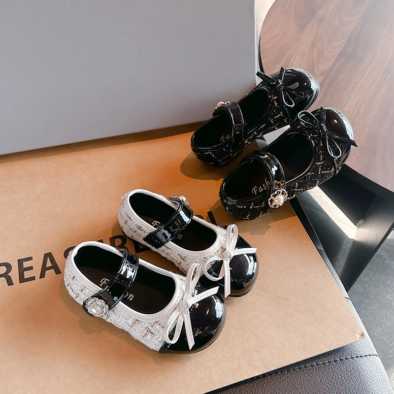 Kids Flat Shoes Soft Sole for Girls Leather Shoes with Simple Bow  Ins Trendy 2025 New Children Princess Shoes with Sweet Flower