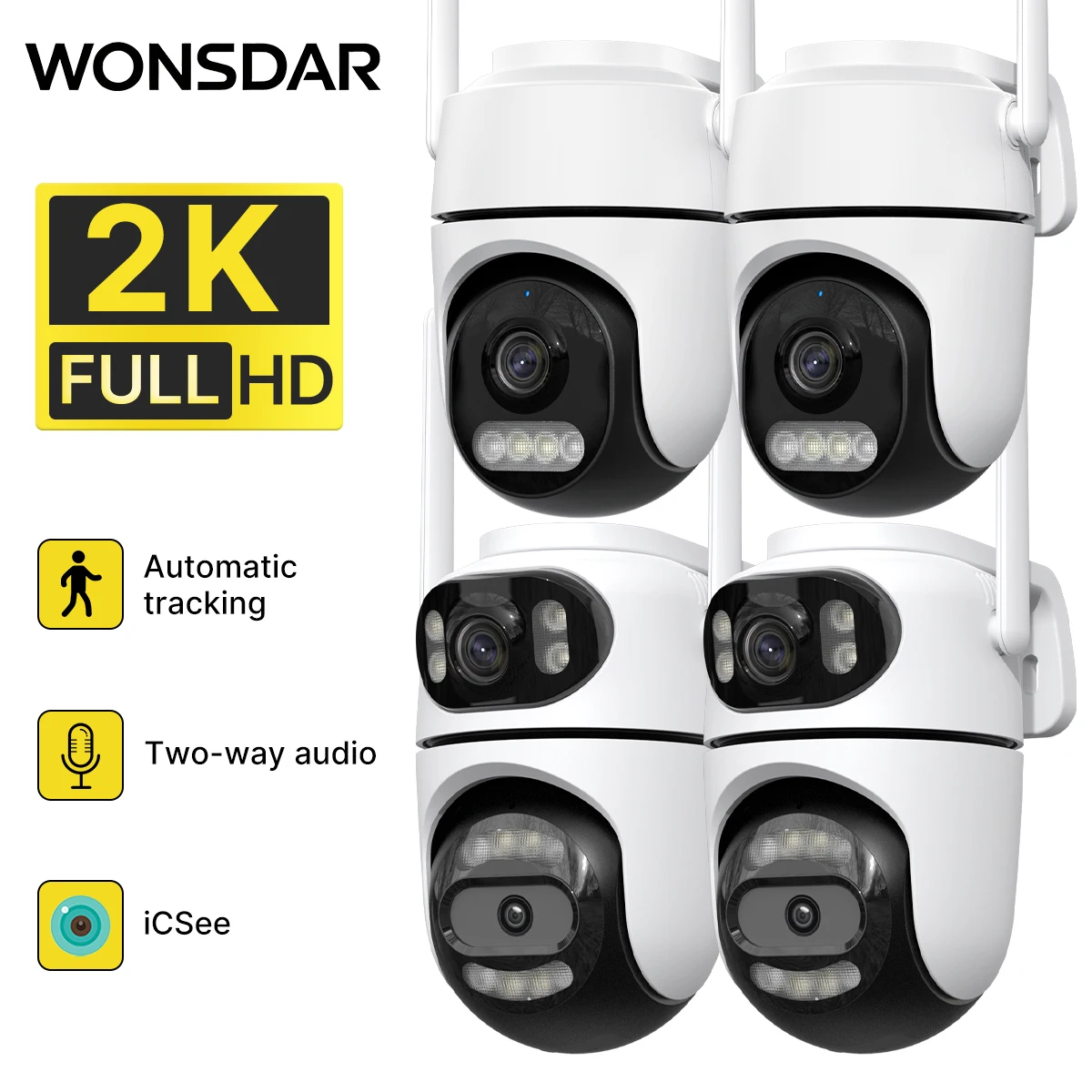 WONSDAR, 2 cámaras WiFi PTZ, cámara de seguridad Full HD para interiores y exteriores, con seguimiento automático, visión nocturna