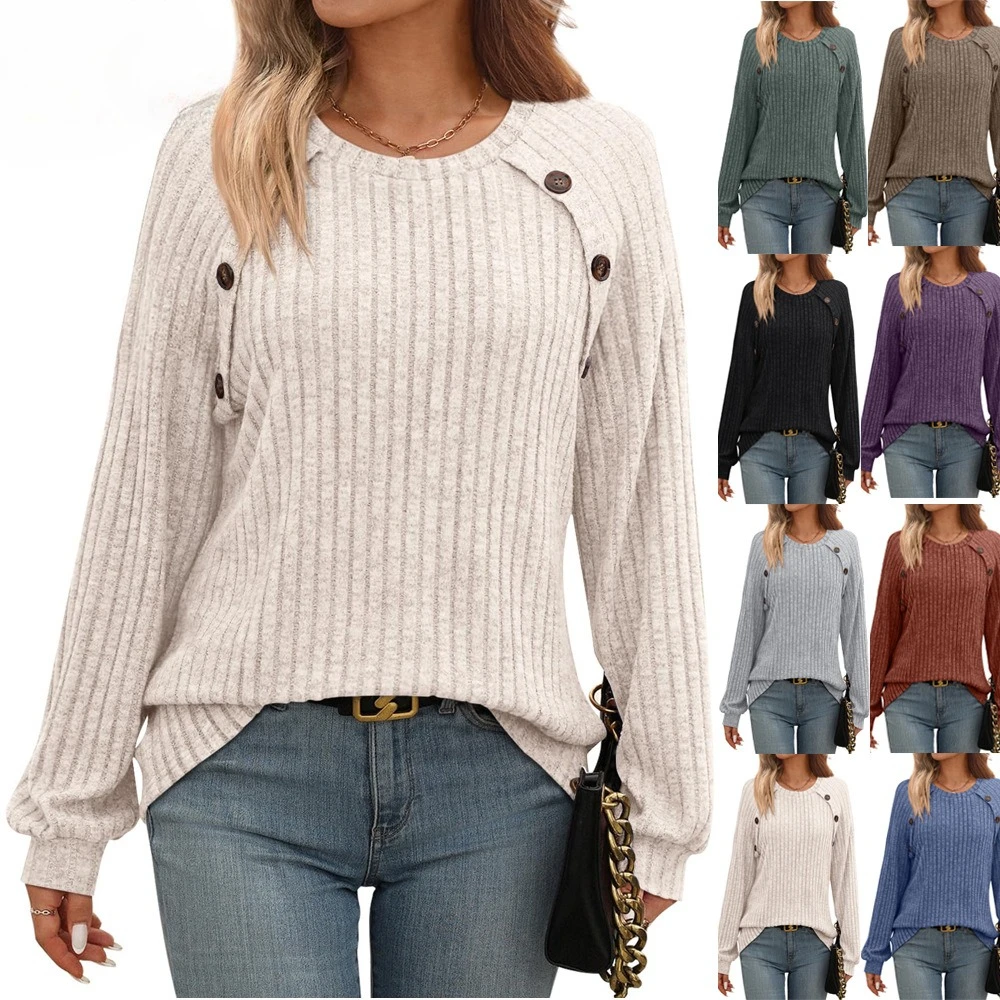 

Y2K Womens Autumn Winter Jumpers Solid Color Square Neck Buttons Long Sleeve Ribbed Knitted Pullover Loose Tops Knit Sweater