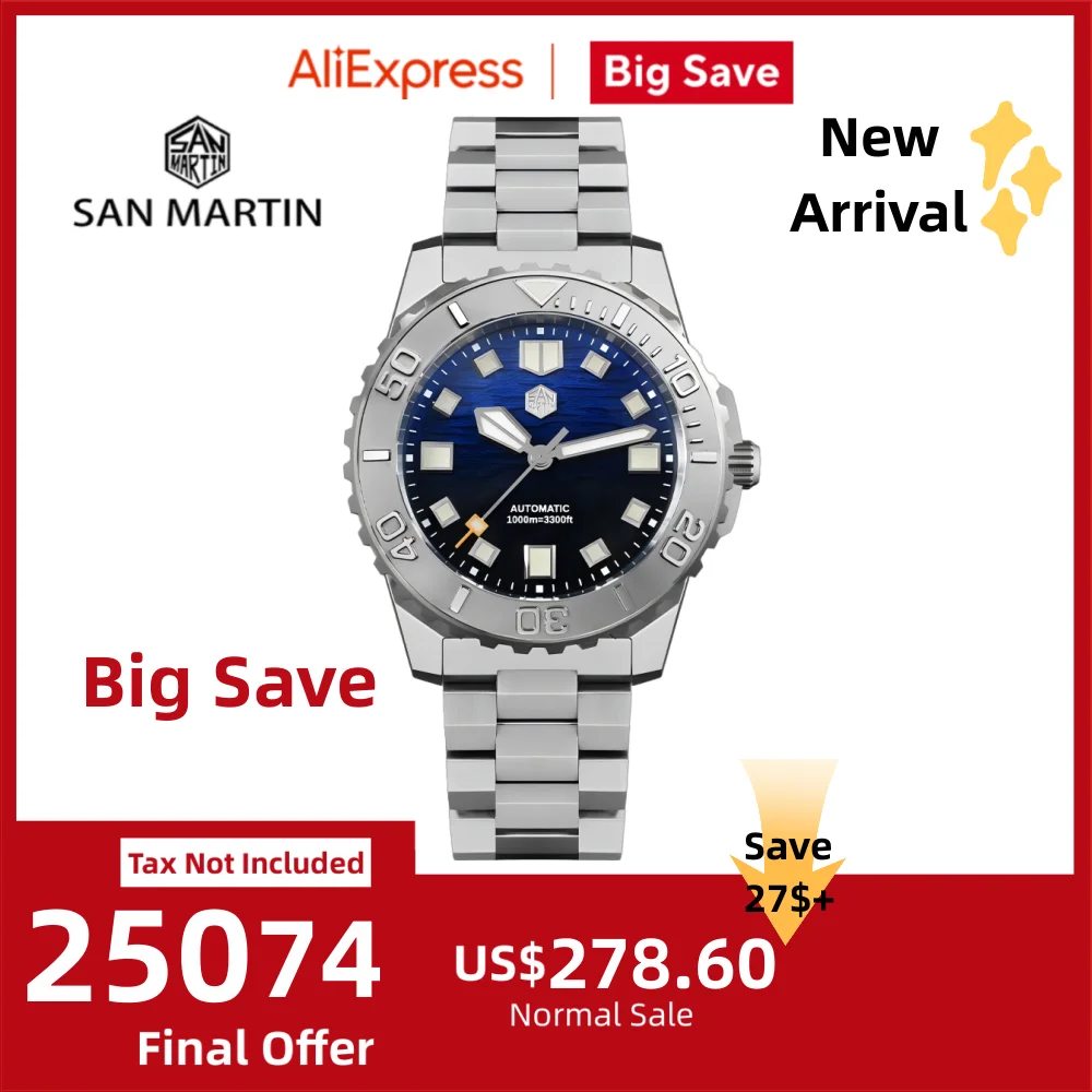 San Martin 43mm Original Enamel Gradient Black Blue Dial NH35 Men's Diving Watch 100ATM Helium Escape Valve BGW-X1 SN0147