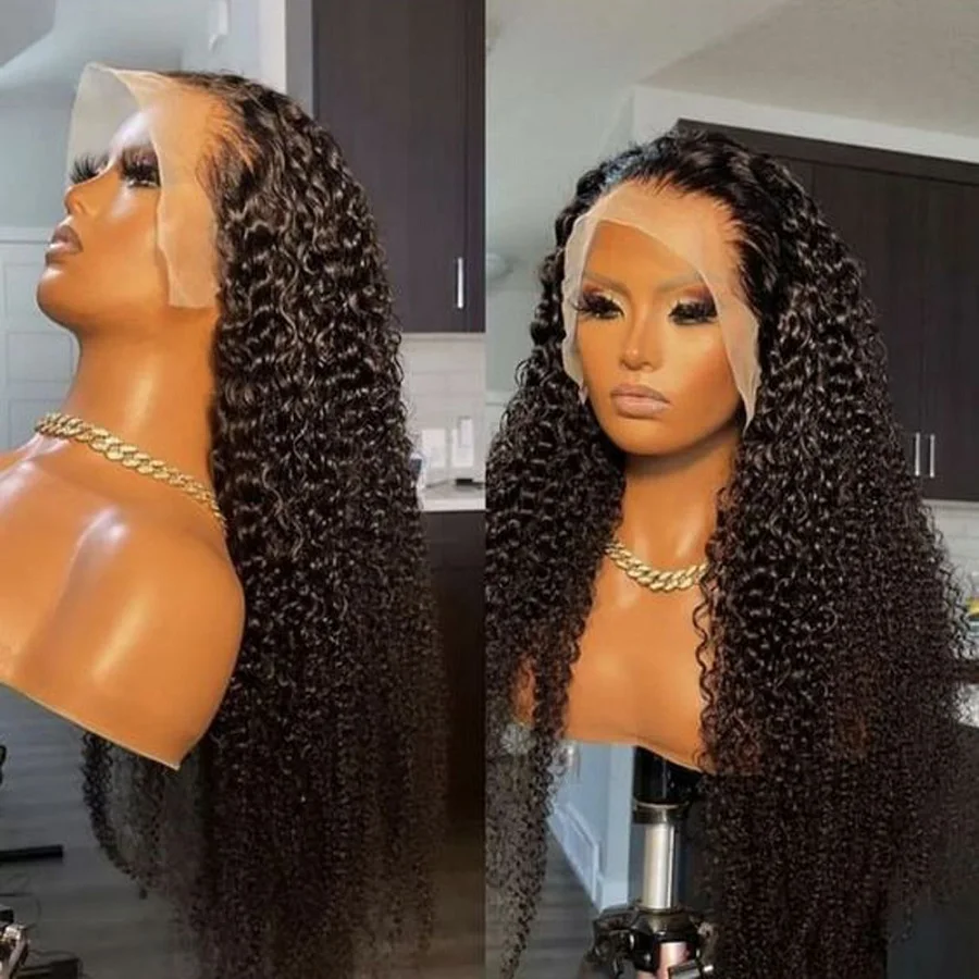 Glueless Kinky Curly Lace Front Wig para mulheres, macio natural preto, cabelo do bebê, resistente ao calor, pré-arrancadas diariamente, 180 Densidade, 26 "Long