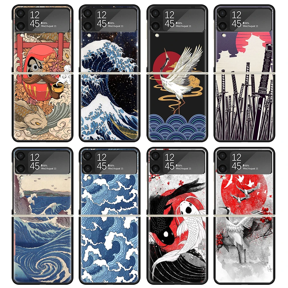 Japanese Pub Wave Anime Arrived Phone Case For Samsung Z Flip 6 5 4 3 Galaxy ZFlip6 5G Flip5 Flip4 Black Hard Camera Protective