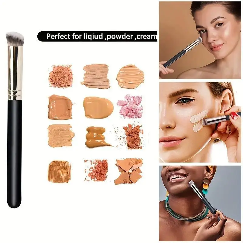 Angled Kabuki Concealer Contour Brush for Under Eye Nose Sculpting Blending Liquid Powder Cream Home and Daily Beauty Use