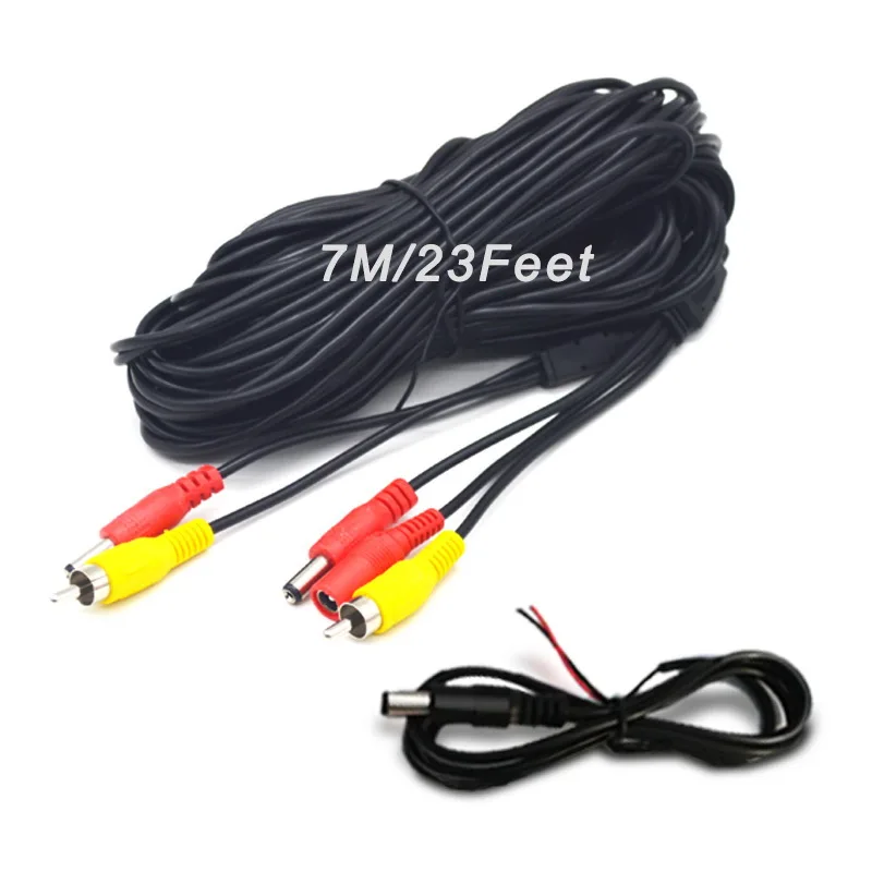 DC Power AV RCA Video Cable Extension Wire  for Car Truck Bus Rear Camera View Parking Home CCTV TV Parking Rearview Monitor