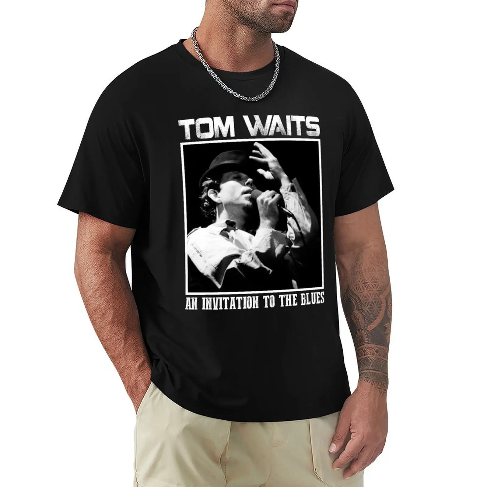Tom Waits - Invitation to the blues T-Shirt Basic Simple Casual Short Sleeve Tee