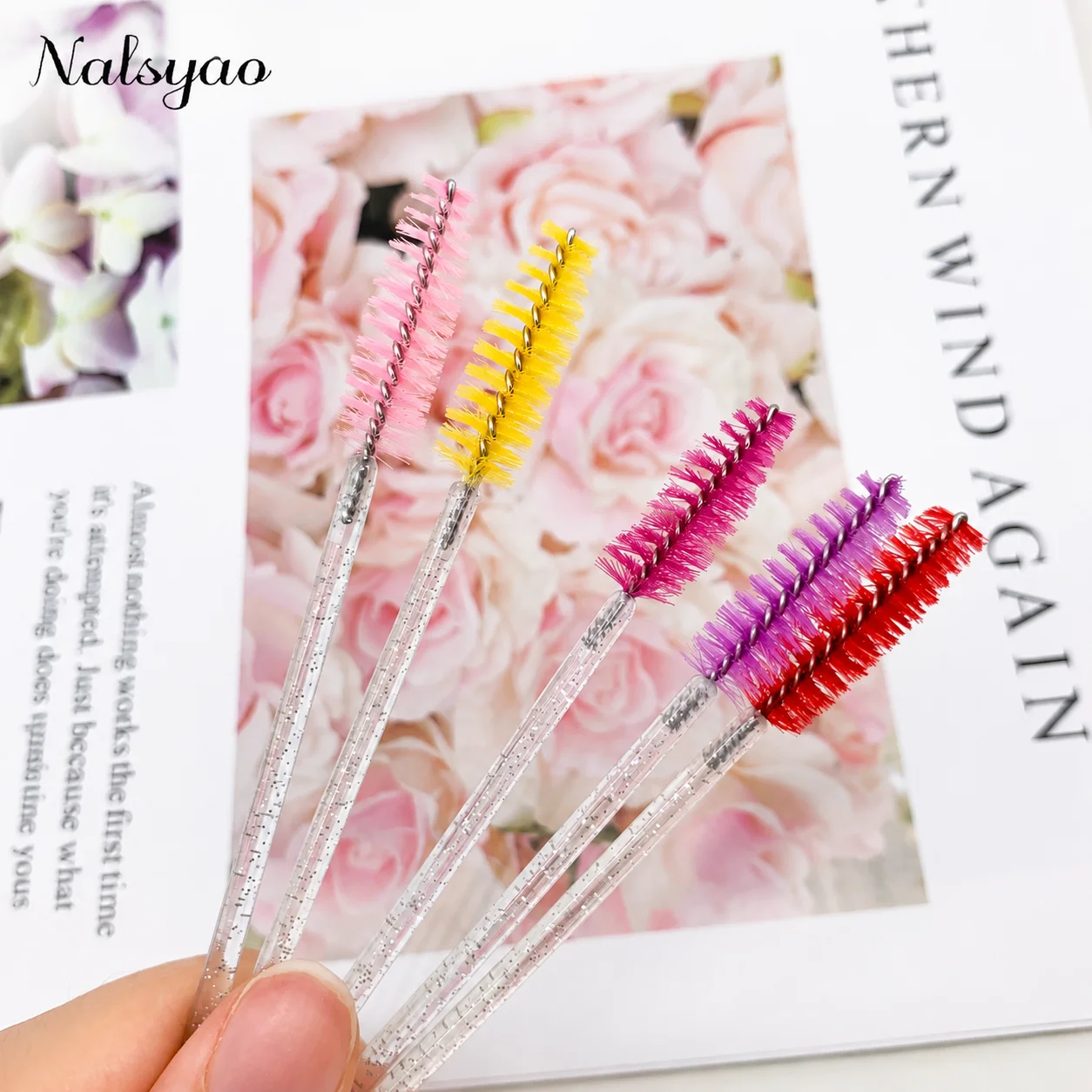 Wholesale 50pcs Disposable Eyelash Brushes Crystal Mascara Wands Glitter Lash Comb Spoolies Micro Makeup Applicators