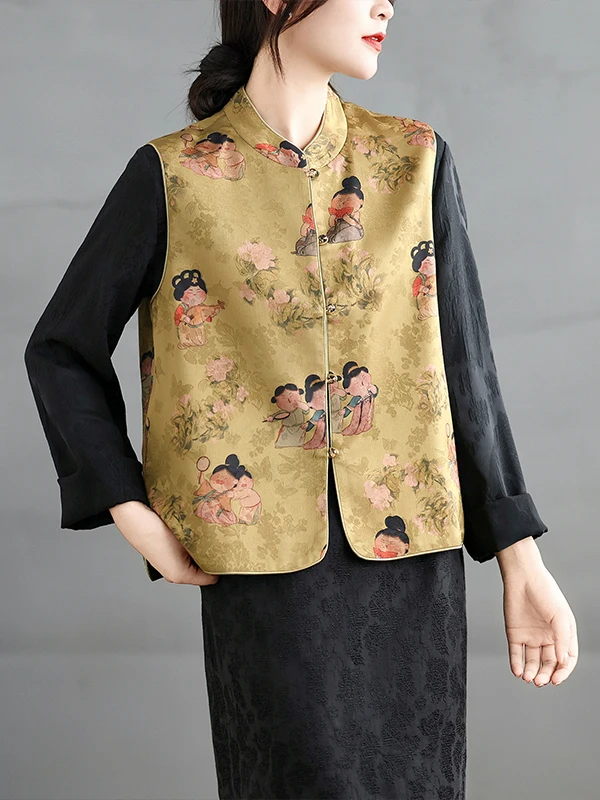 Retro Satin Embroidered Vest Short Jacket Women's Fashionable Two-Sided Wear Sleeveless Shoulder Pad Top Spring 2026