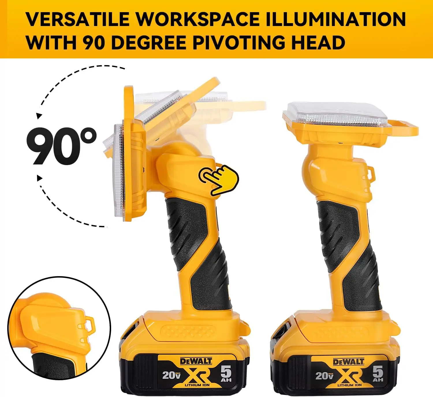Cordless LED Work Light Compatible with DeWalt 20V Battery, 2000LM Portable Handheld Flashlights Tool For Camping (No Battery)