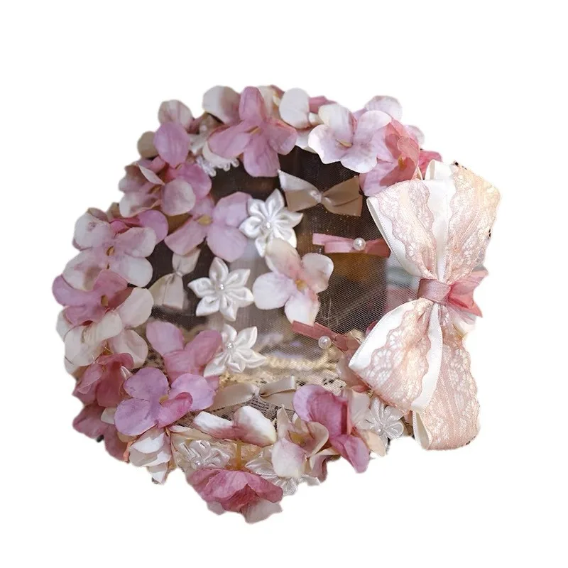 خمر زهرة الزفاف خوذة الوردي القوس زهرة حلقة أعلى قبعة مزاجه أنيقة خوذة