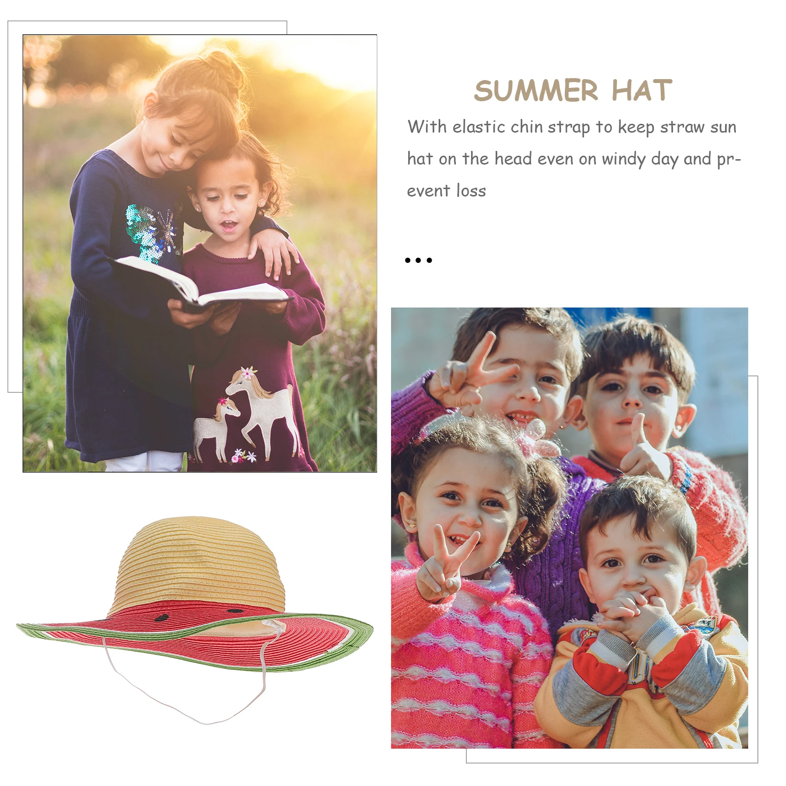 

Straw Sun Hat Girls Lightweight Breathable Kids Summer Wide Brim Toddler Beach Watermelon Design Outdoor Fishing Hat Sun