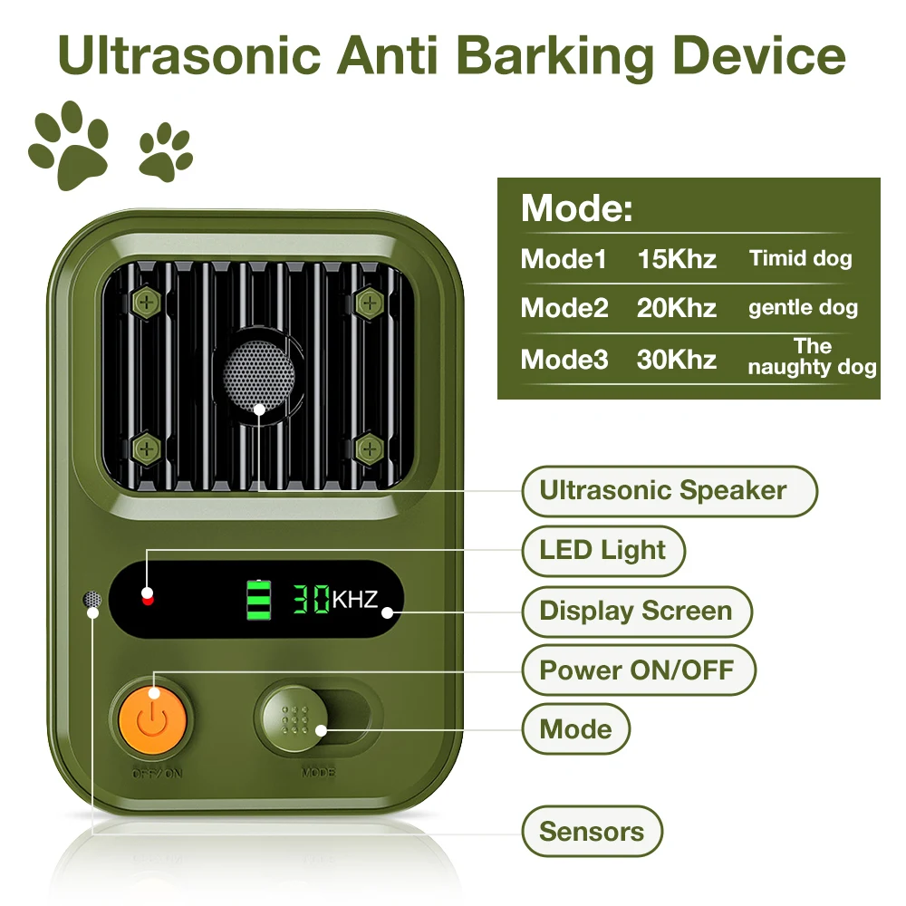 3 Modes Ultrasonic Dog Repeller Anti Barking Device USB Rechargeable Auto Bark Deterrent Devices Dog Barking Stopper
