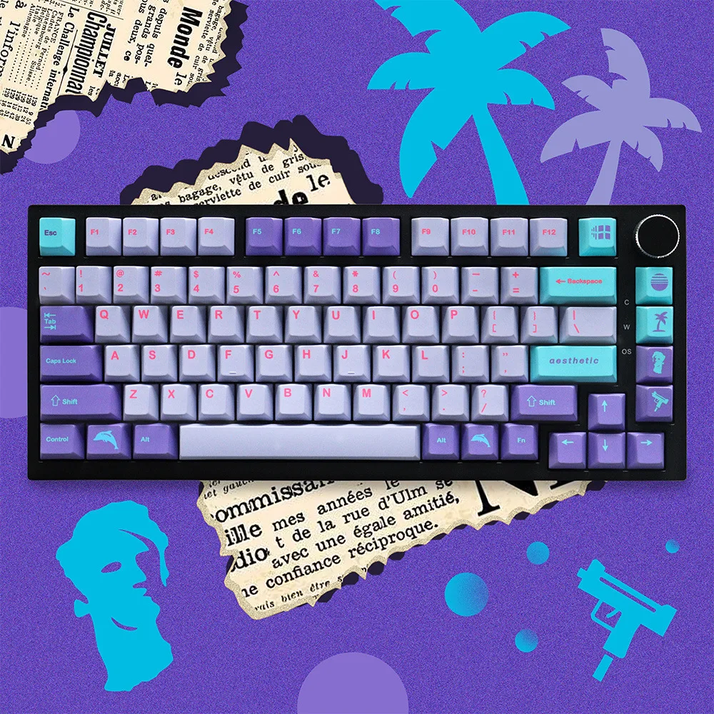 Vapor wave keycaps purple original height PBT sublimation small full set of mechanical keyboard caps
