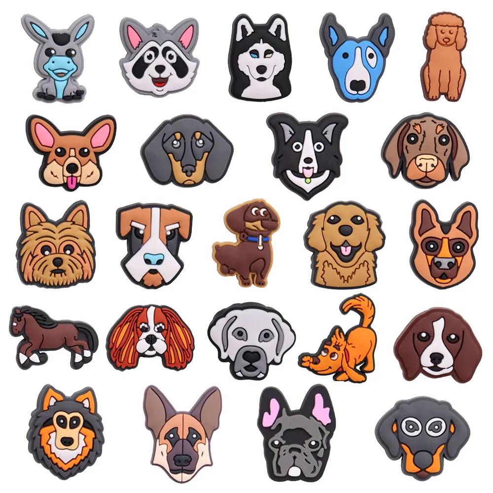 Misturado Animal PVC Encantos Da Sapata, Kawaii Dos Desenhos Animados, Série Do Cão, Burro, Golden Retriever, Pug, Sandálias, Acessórios de Decoração, 50Pcs