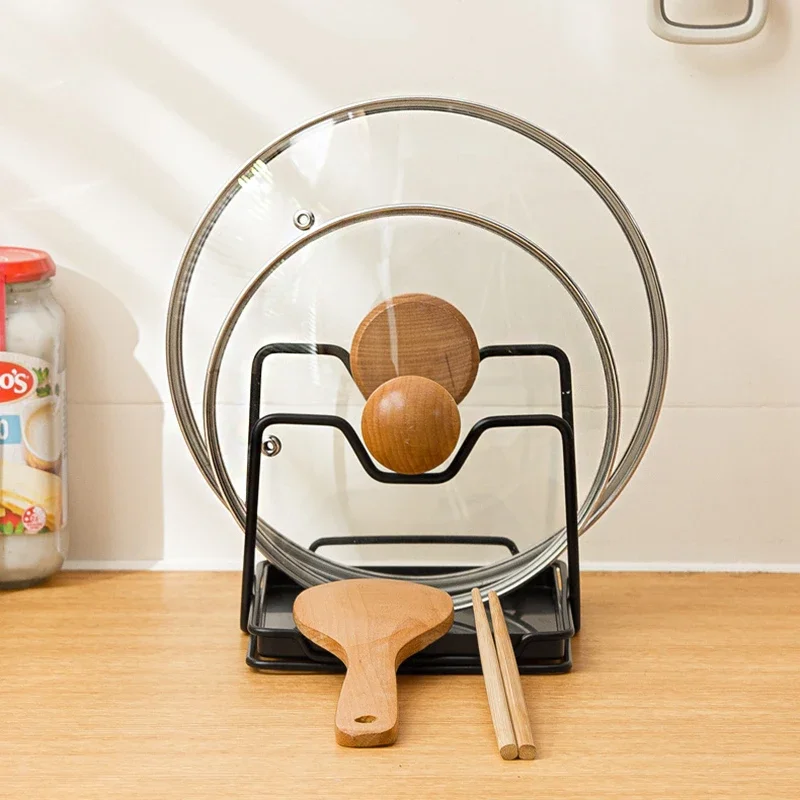 Estante para cubrir ollas de cocina, tabla de cortar, cuchara, bandeja de drenaje, organizador, tabla de cortar, almacenamiento de ollas