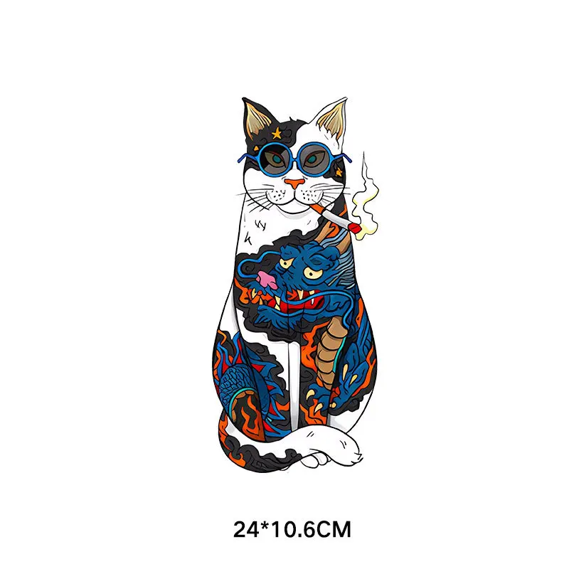 Japanese Cartoon Samurai Cat Heat Transfer Vinyl Patch, DIY Women T-shirt, Custom Sticker on Clothes Decoration