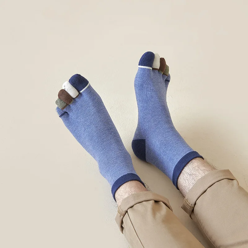 5 Pairs Young Mans Colorful Five Finger Socks Spring Summer Thin Cotton Seperate Toe Sweat Absorbing Short Socks with Toes Sox